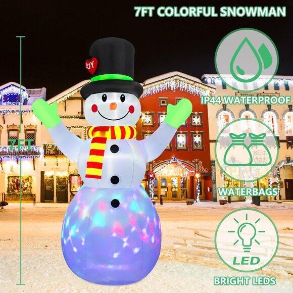 7 FT Christmas Inflatables Embrace Snowman Outdoor Decorations, Blow up Snow Man - Picture 2 of 7